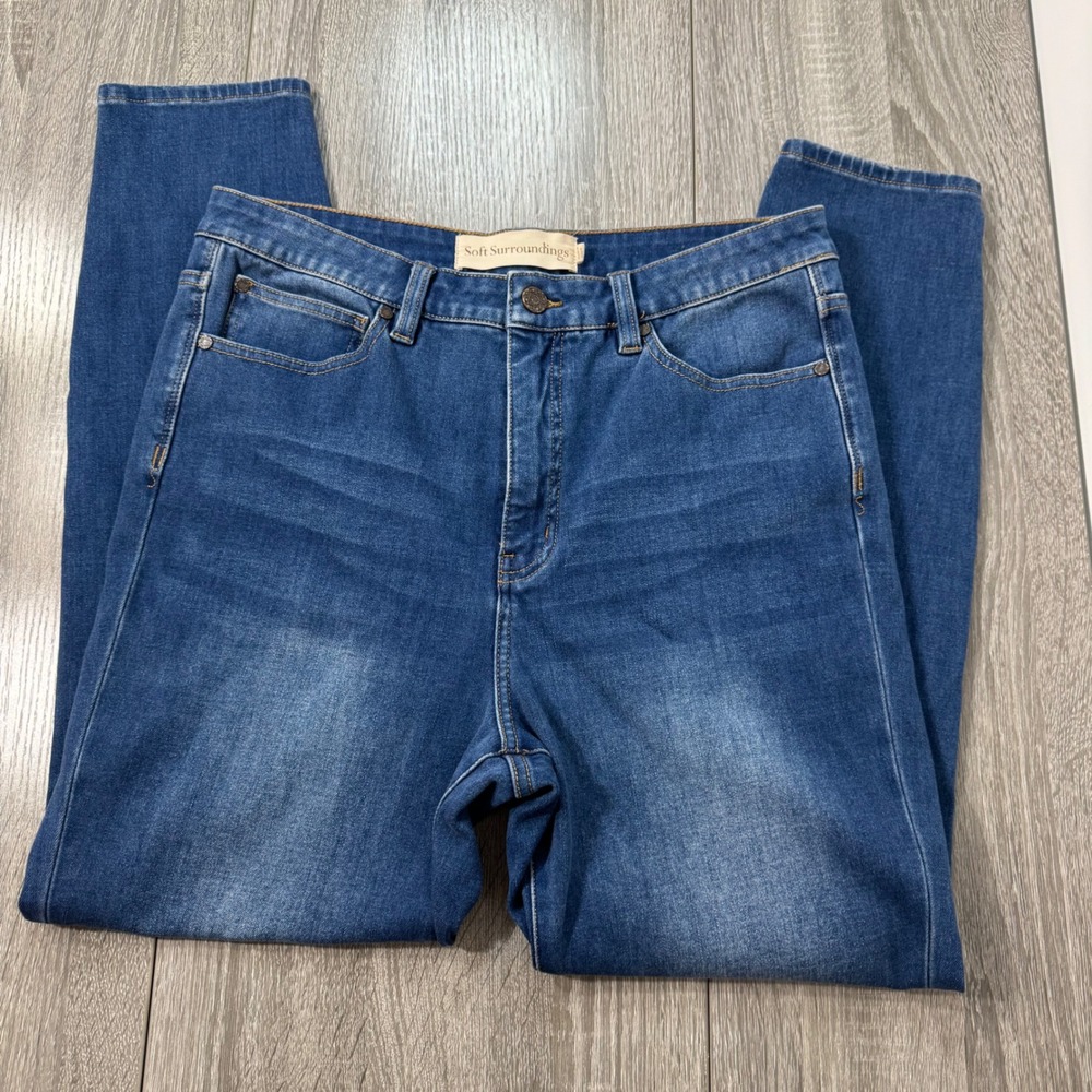 Soft Surroundings Womens Size 14 Medium Wash High Rise Straight Leg Denim Jeans